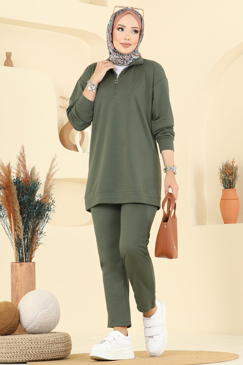 Half-Zip Two-Thread Set - Khaki