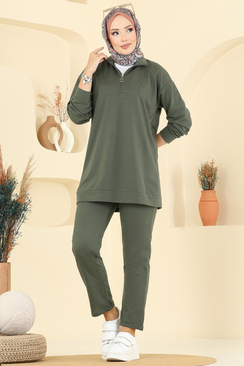 Half-Zip Two-Thread Set - Khaki