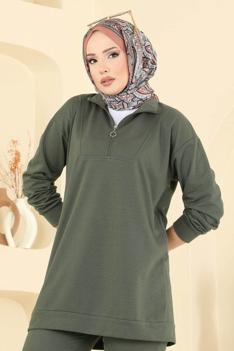 Half-Zip Two-Thread Set - Khaki