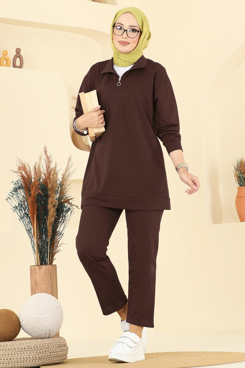 Half-Zip Two-Thread Set - Brown