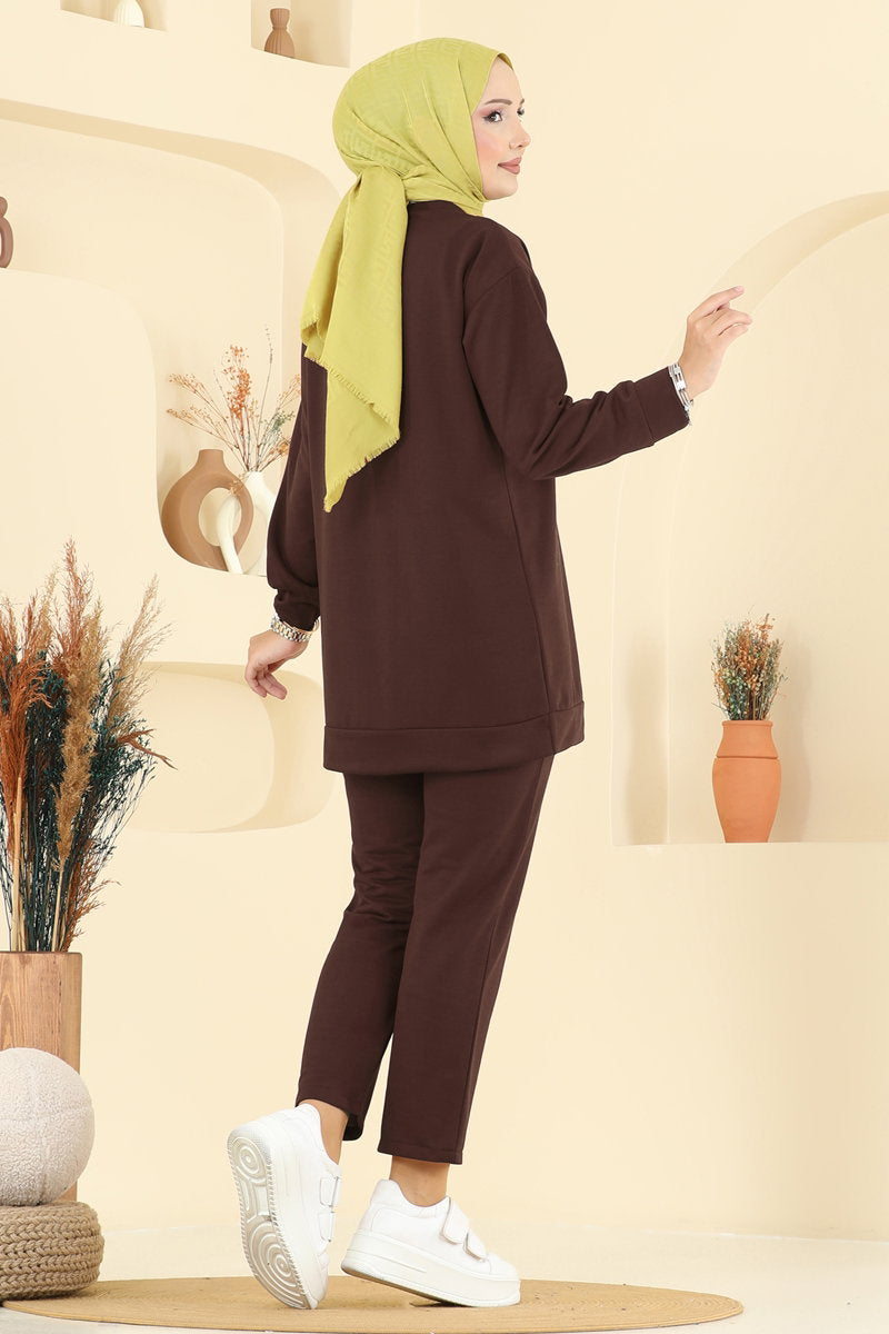 Half-Zip Two-Thread Set - Brown