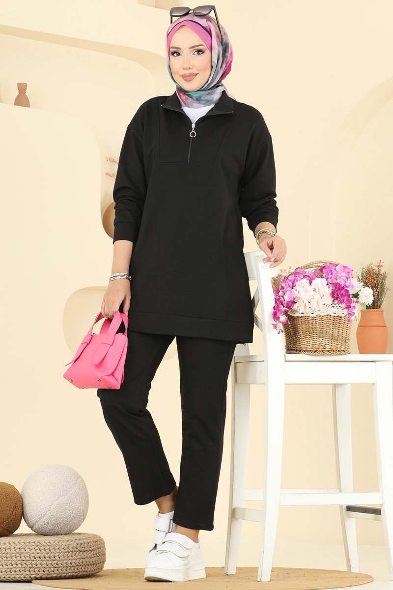 Half-Zip Two-Thread Set - Black