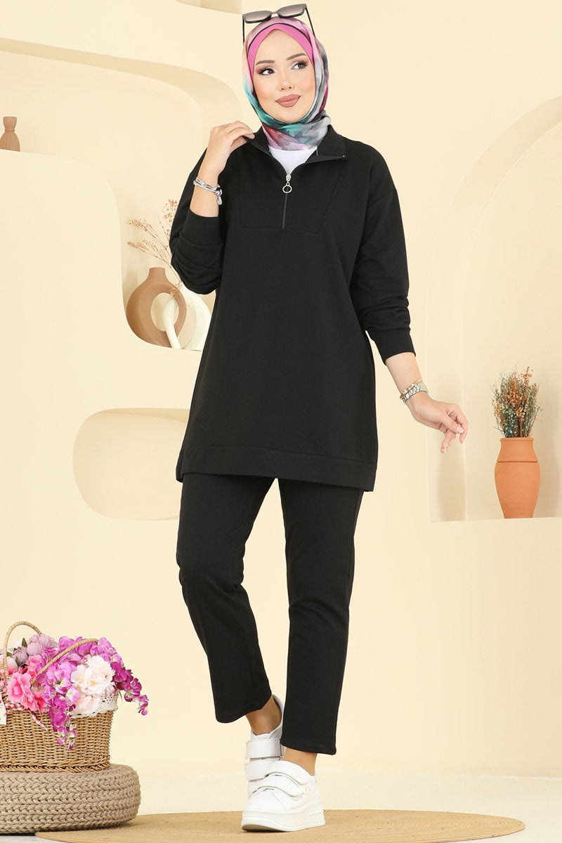 Half-Zip Two-Thread Set - Black