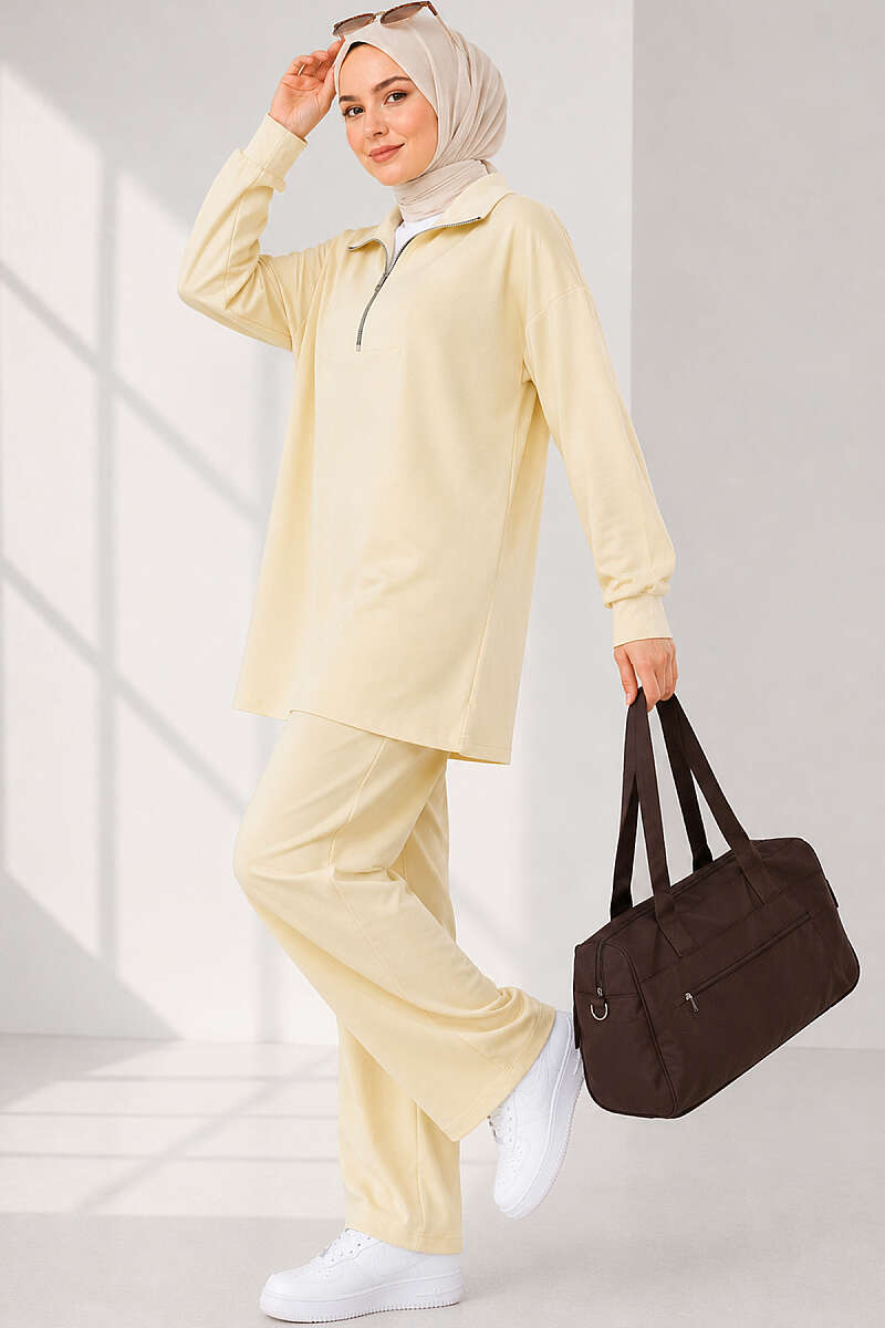 Half-Zip Jersey Tunic Two-Piece Set - Yellow