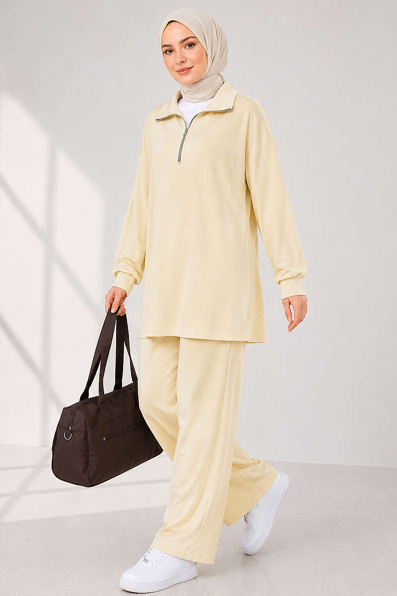 Half-Zip Jersey Tunic Two-Piece Set - Yellow