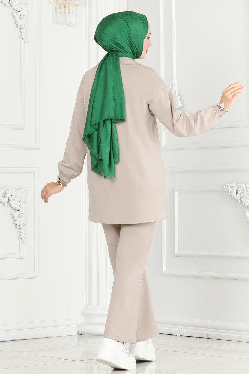 Half-Zip Modal Set - Light Stone