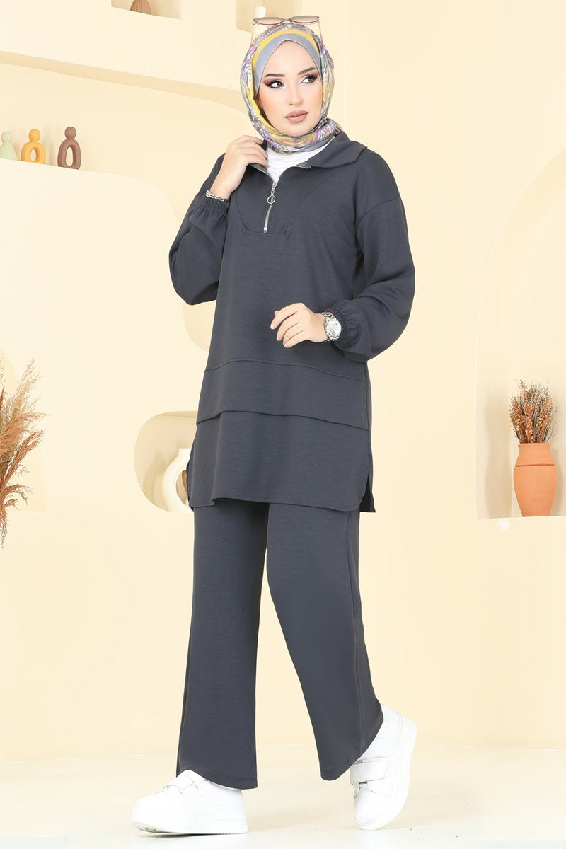 Half-Zip Modal Set - Charcoal