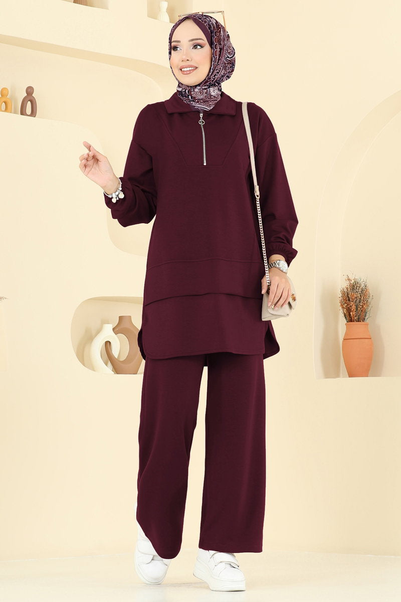 Half-Zip Modal Set - Burgundy