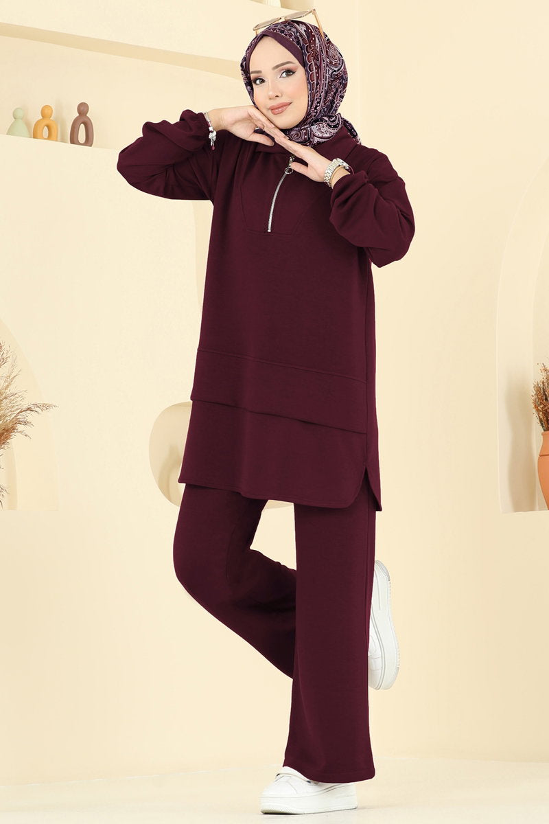 Half-Zip Modal Set - Burgundy