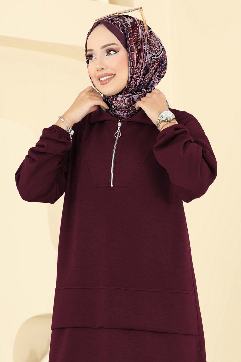 Half-Zip Modal Set - Burgundy