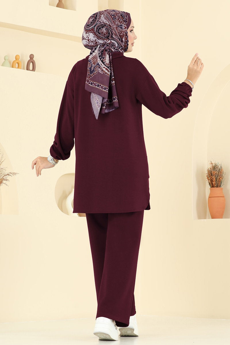 Half-Zip Modal Set - Burgundy