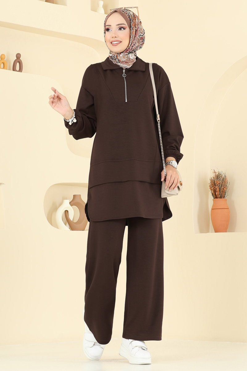 Half-Zip Modal Set - Brown