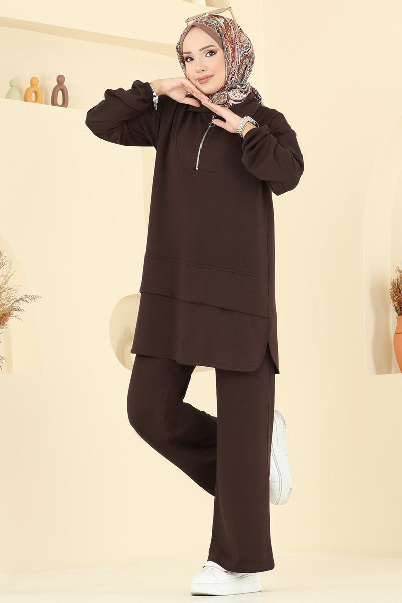 Half-Zip Modal Set - Brown