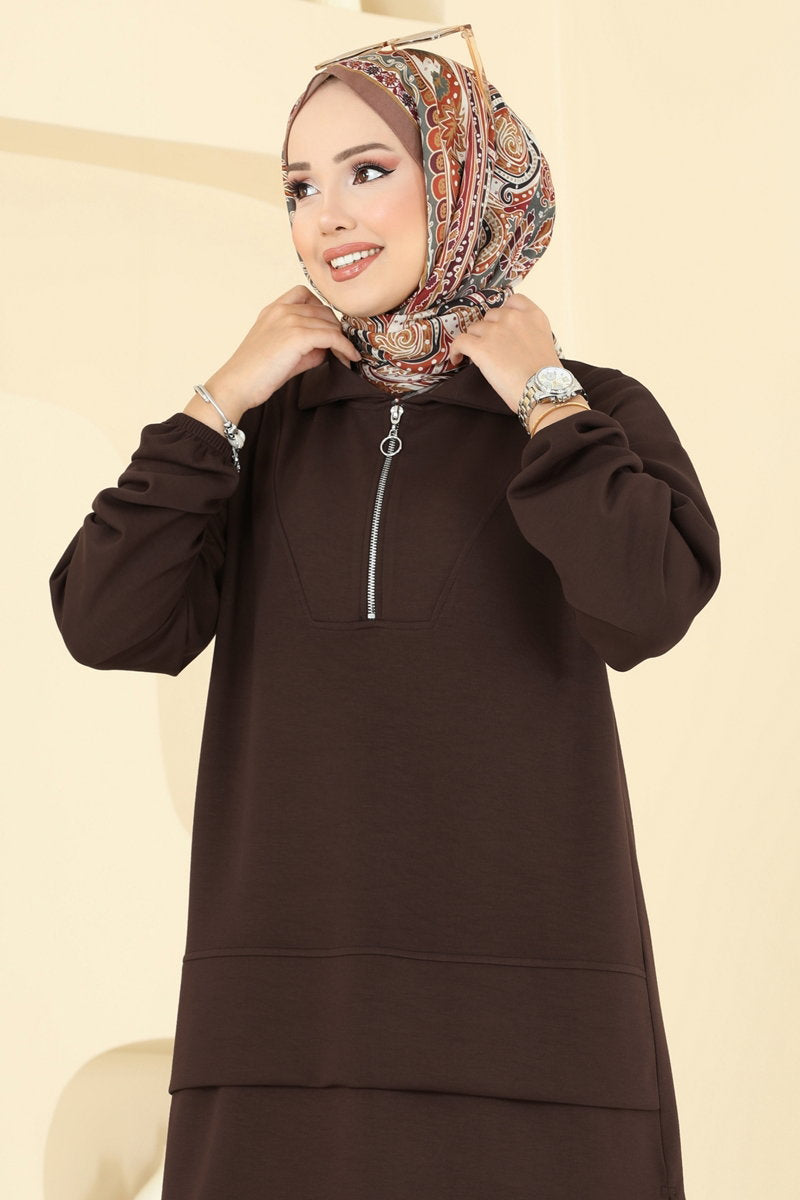 Half-Zip Modal Set - Brown