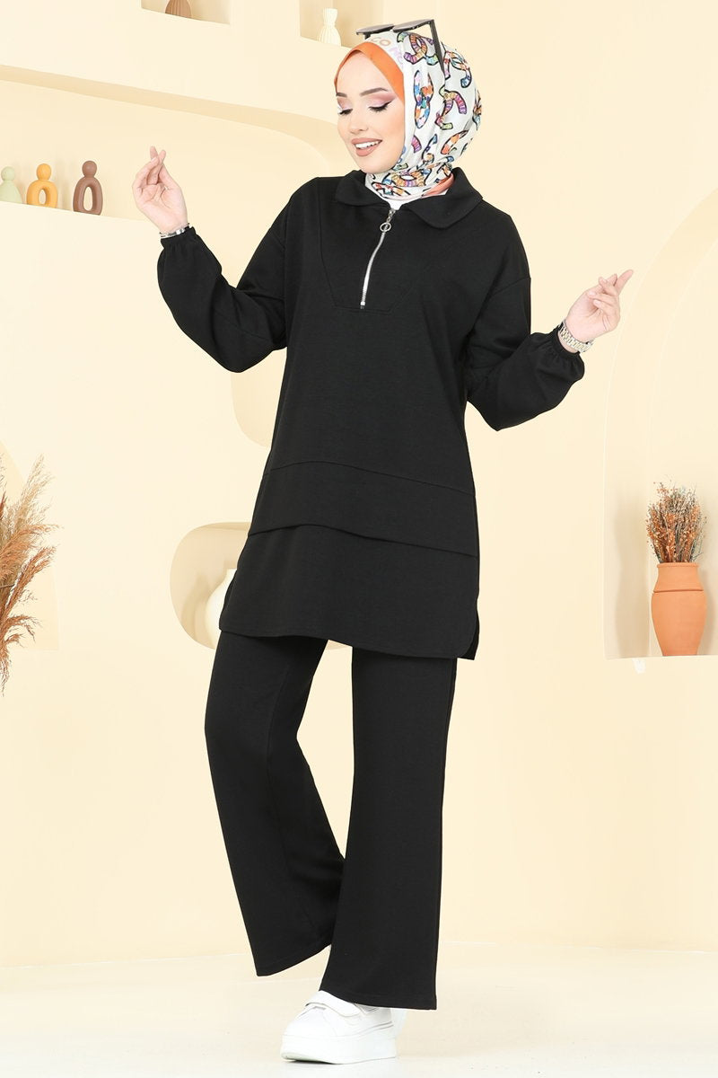 Half-Zip Modal Set - Black