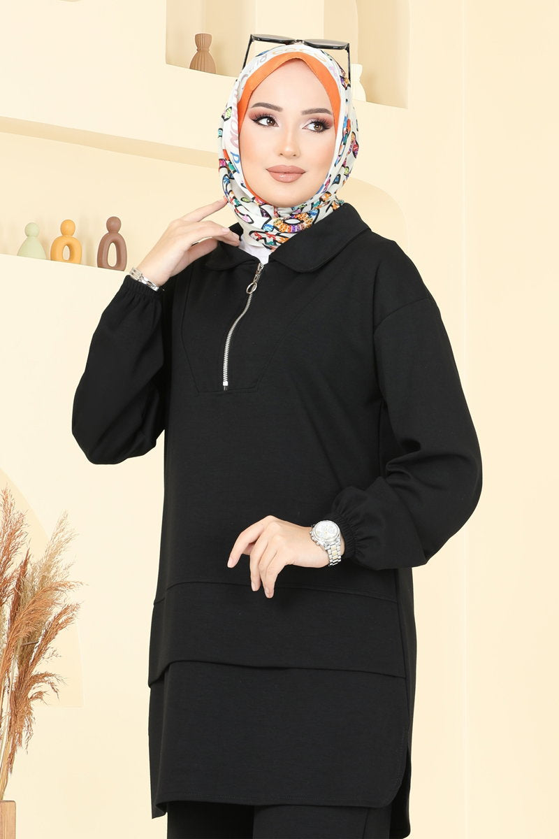 Half-Zip Modal Set - Black