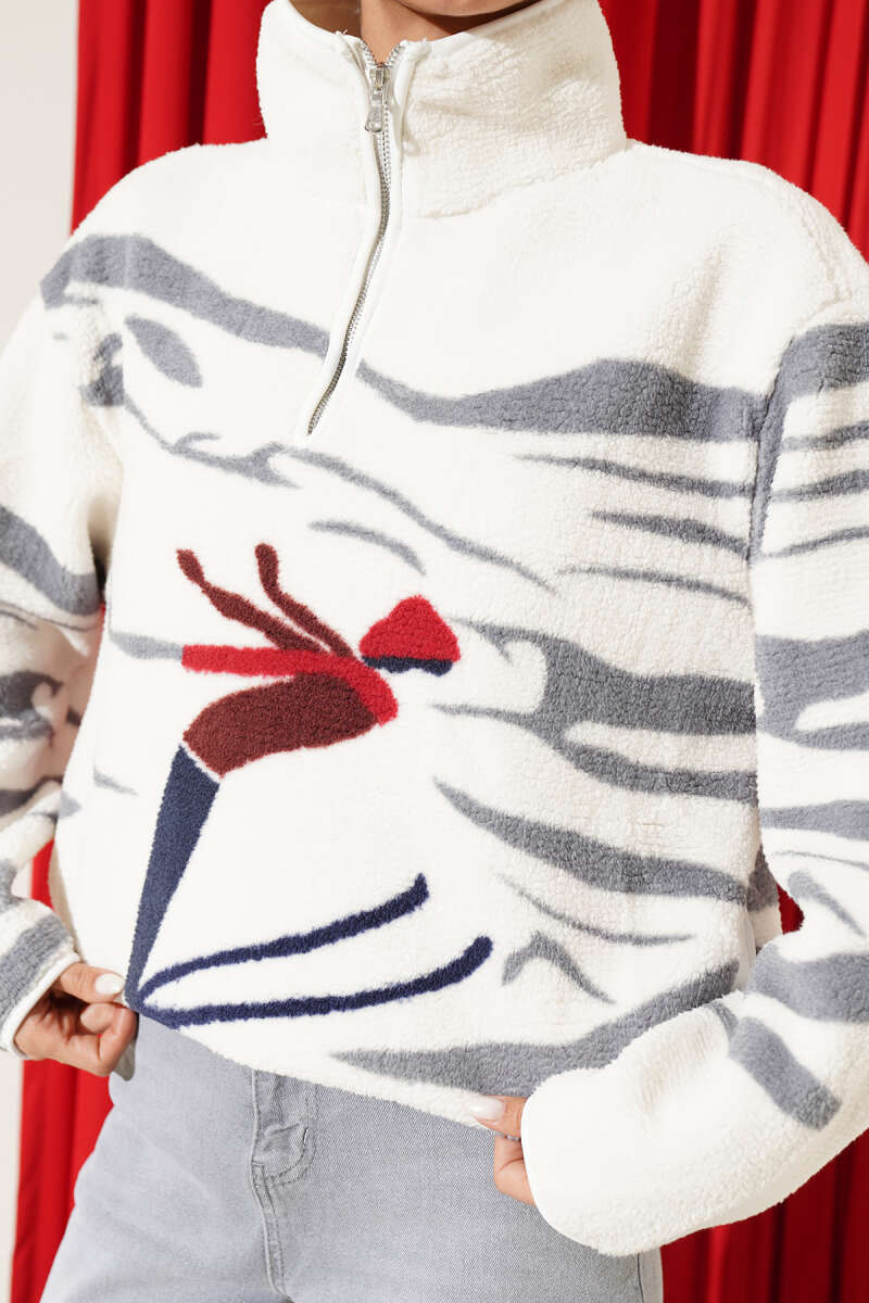 Half-Zip Fleece Sweatshirt - Ecru