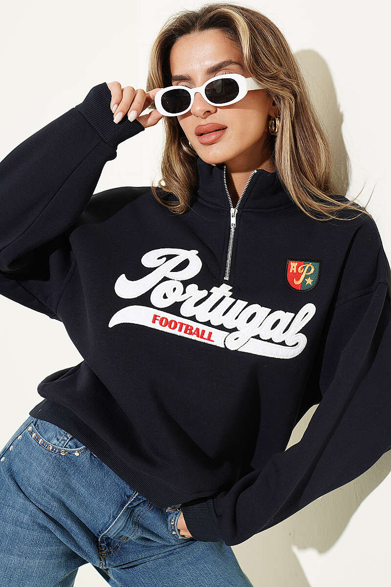 Half-Zip Portugal Print Sweatshirt - Navy