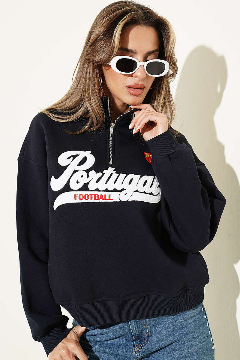 Half-Zip Portugal Print Sweatshirt - Navy