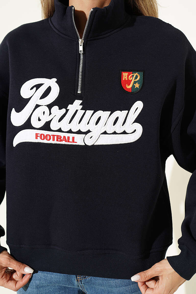 Half-Zip Portugal Print Sweatshirt - Navy