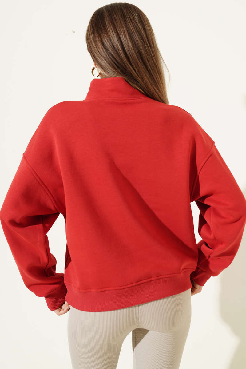 Half-Zip Portugal Print Sweatshirt - Red