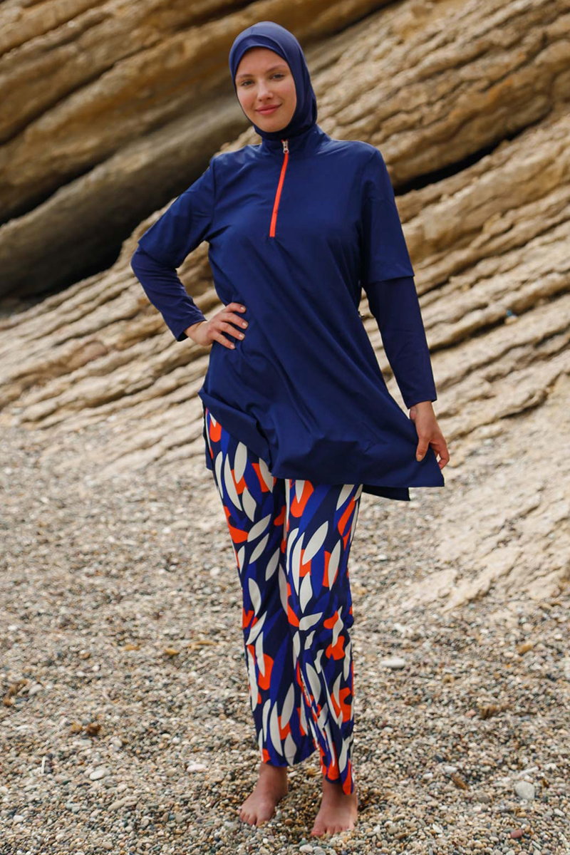 Half-Zip Full-Coverage Swimsuit - Navy