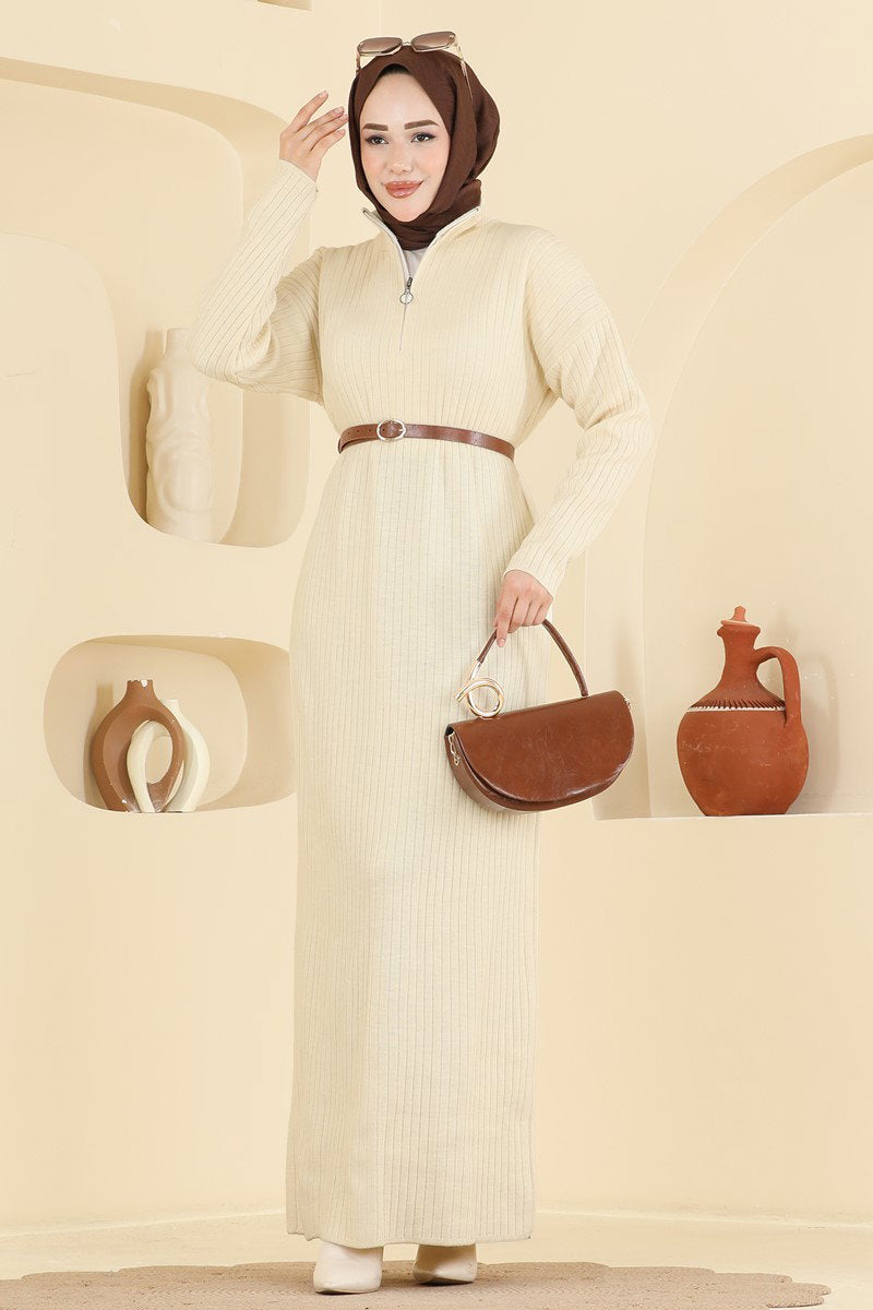 Half-Zip Knit Dress - Stone