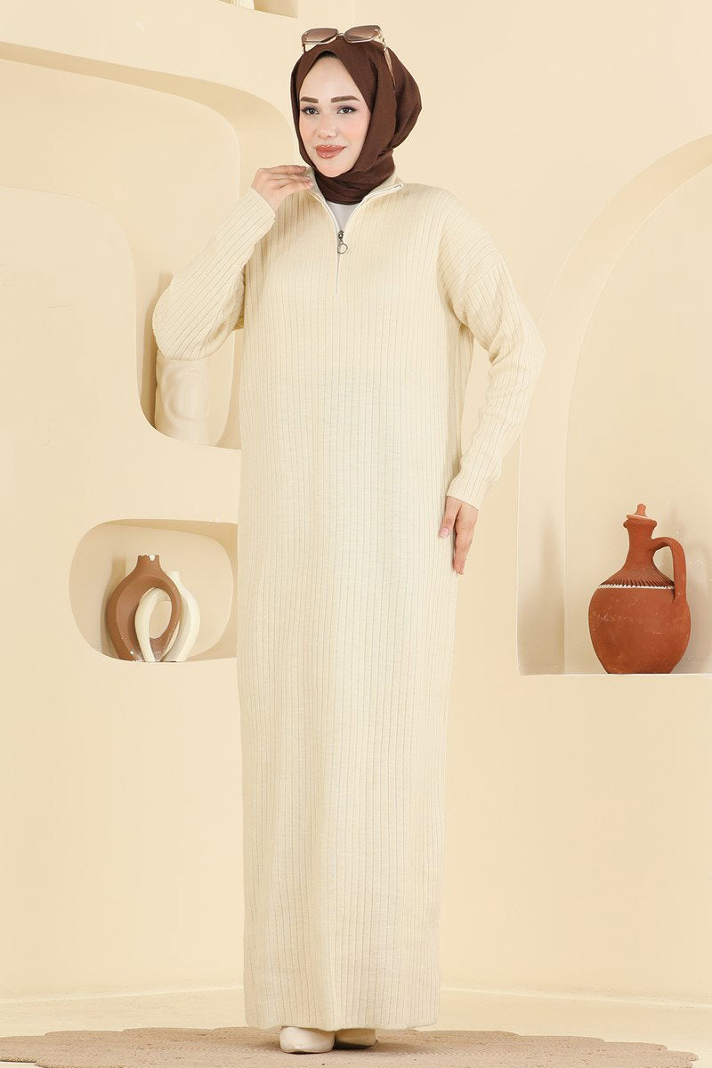Half-Zip Knit Dress - Stone