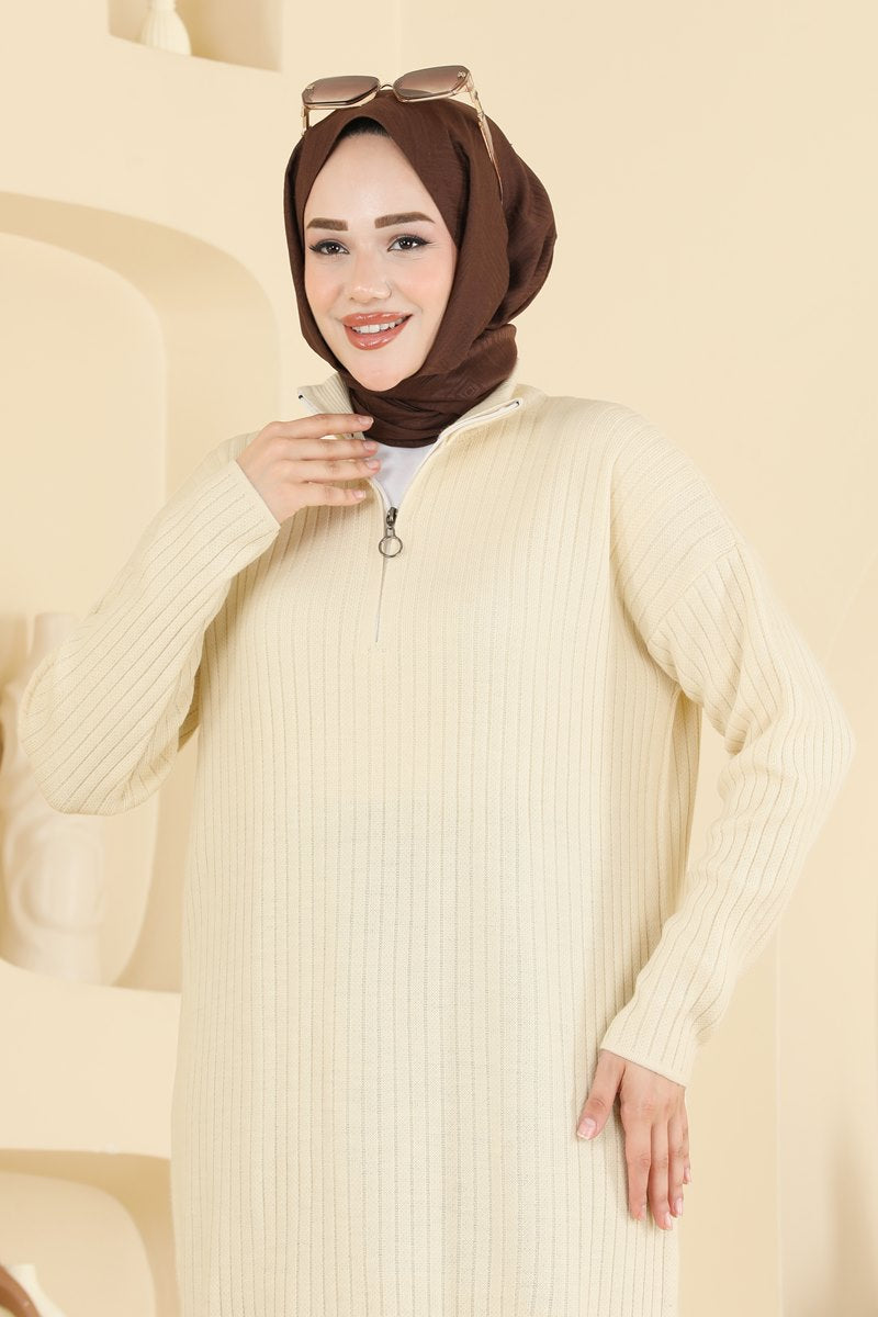 Half-Zip Knit Dress - Stone