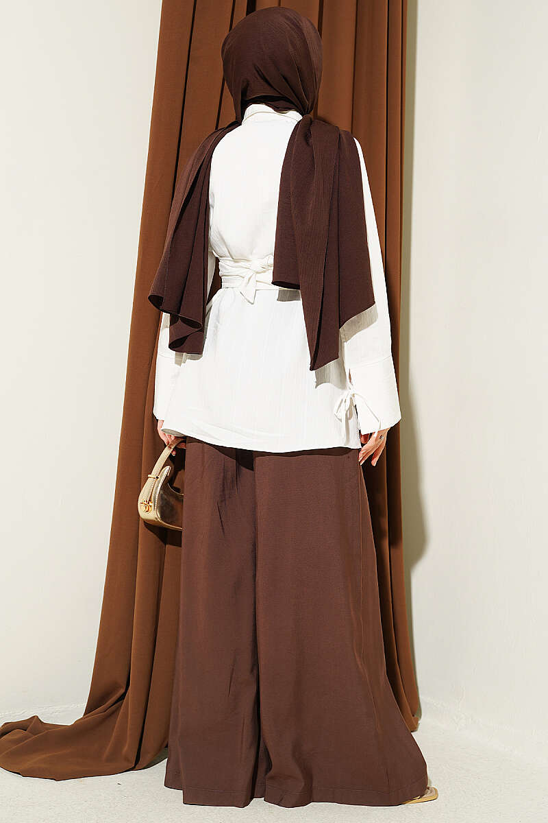 Tie Tunic with Half Concealed Buttons - Ecru