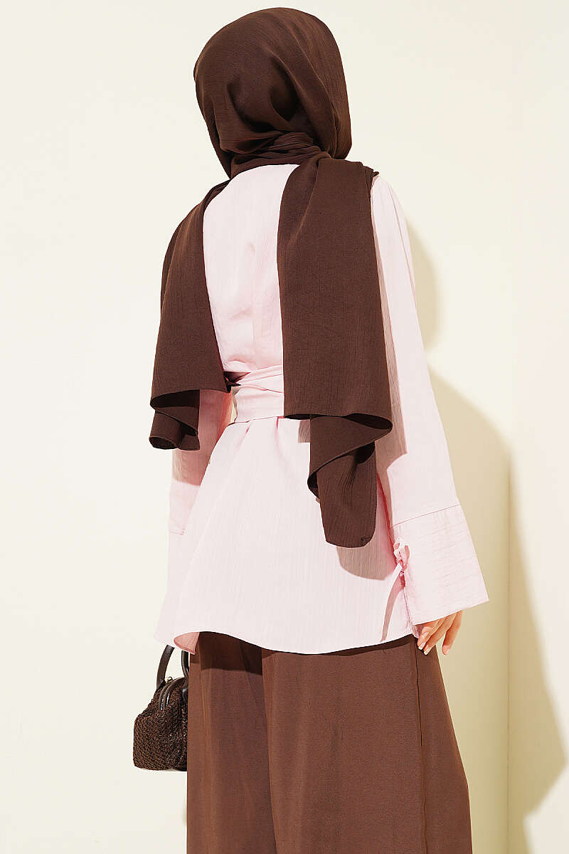Tie Tunic with Half Concealed Buttons - Pink
