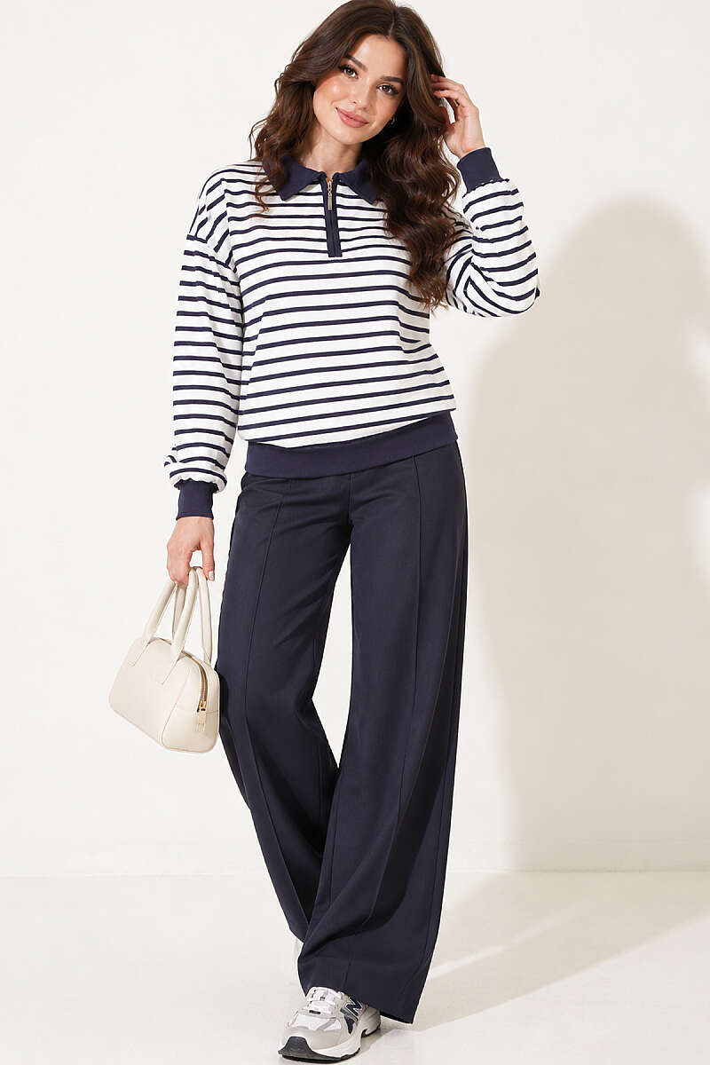 Striped Half-Zip Sweatshirt - Navy