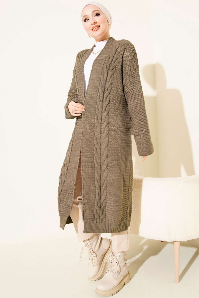 Horizontal Embossed-Stripe Knit Cardigan - Bronze