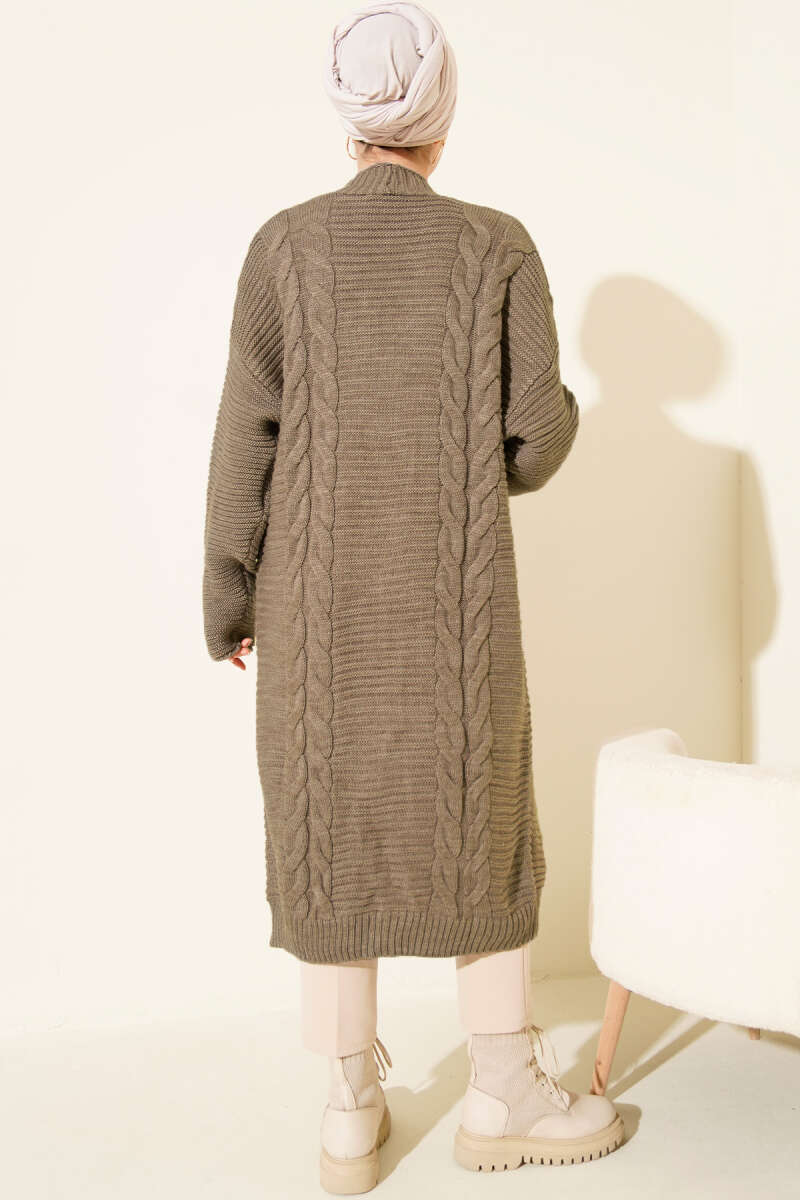 Horizontal Embossed-Stripe Knit Cardigan - Bronze