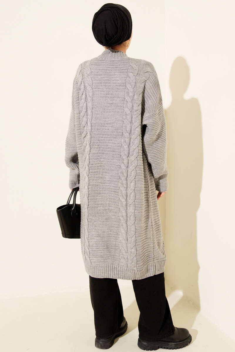 Horizontal Embossed-Stripe Knit Cardigan - Grey
