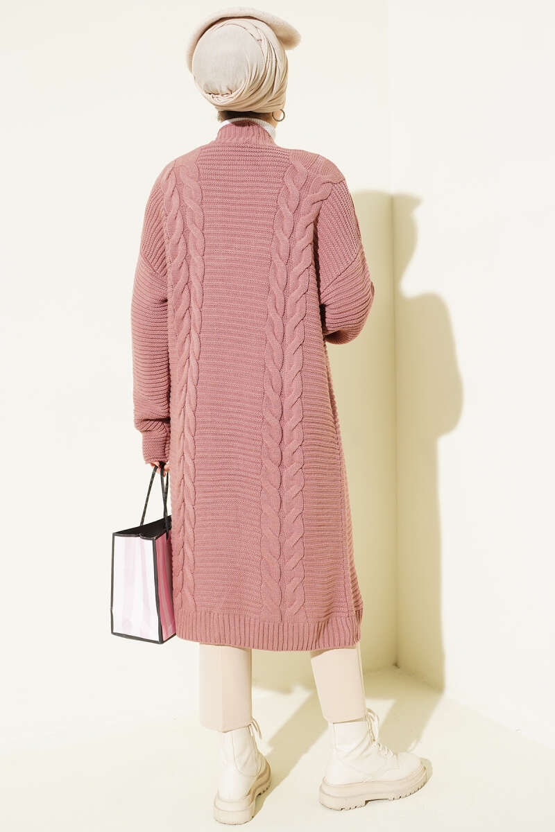Horizontal Embossed-Stripe Knit Cardigan - Dusty Rose
