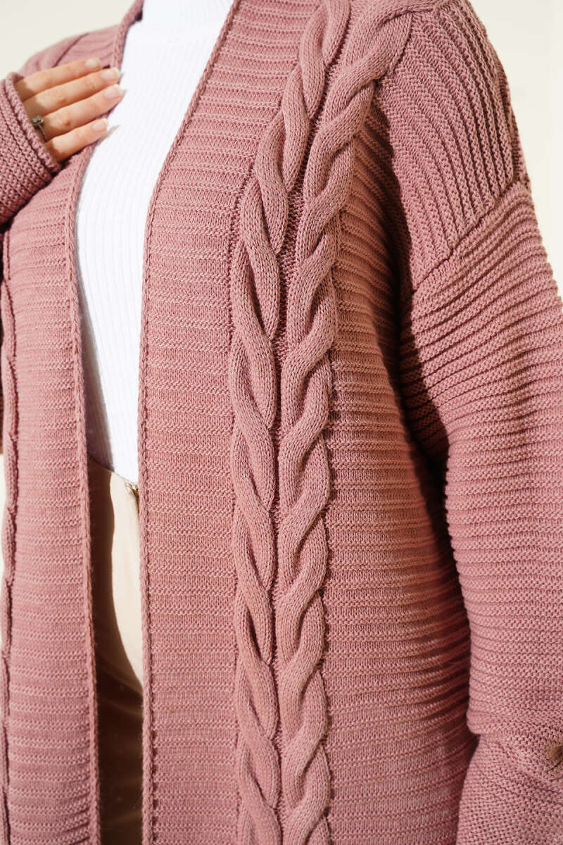 Horizontal Embossed-Stripe Knit Cardigan - Dusty Rose