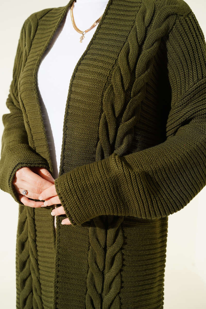 Horizontal Embossed-Stripe Knit Cardigan - Khaki