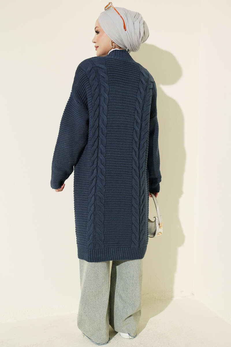 Horizontal Embossed-Stripe Knit Cardigan - Indigo