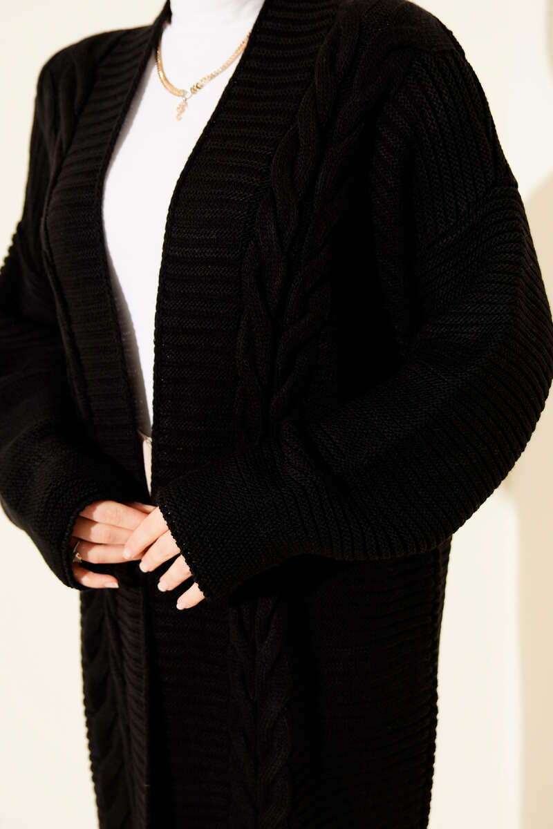 Horizontal Embossed-Stripe Knit Cardigan - Black