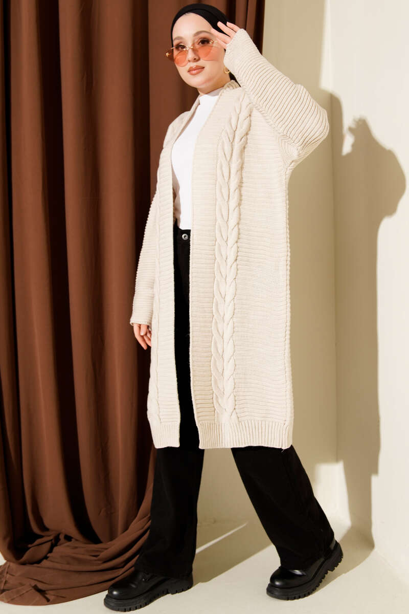Horizontal Embossed-Stripe Knit Cardigan - Stone