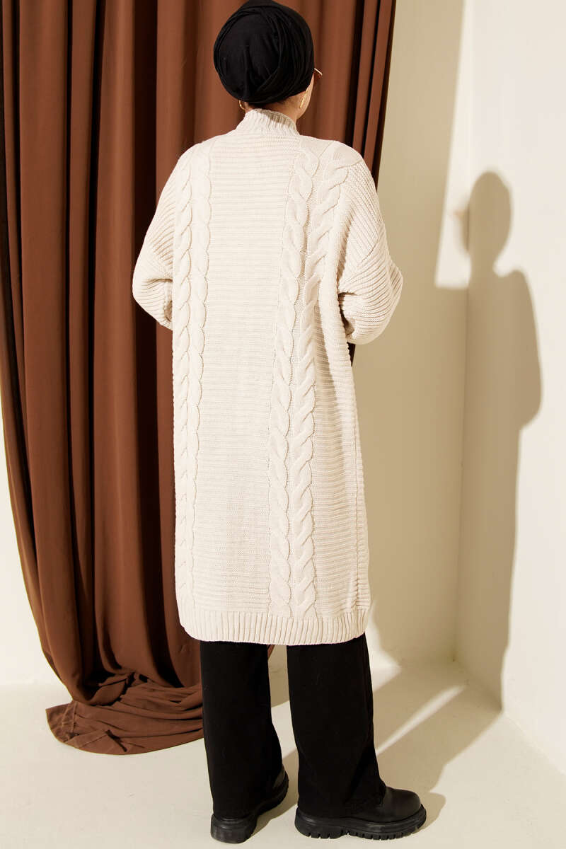 Horizontal Embossed-Stripe Knit Cardigan - Stone