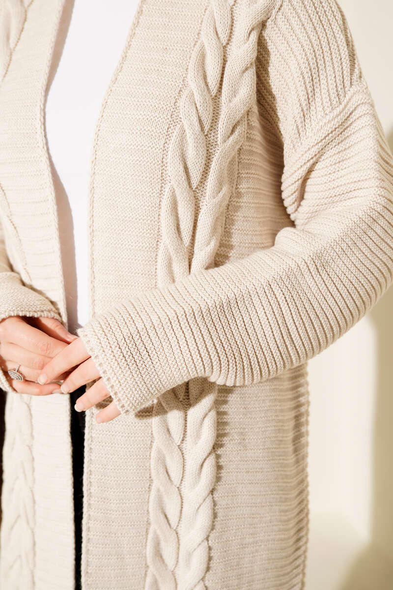 Horizontal Embossed-Stripe Knit Cardigan - Stone