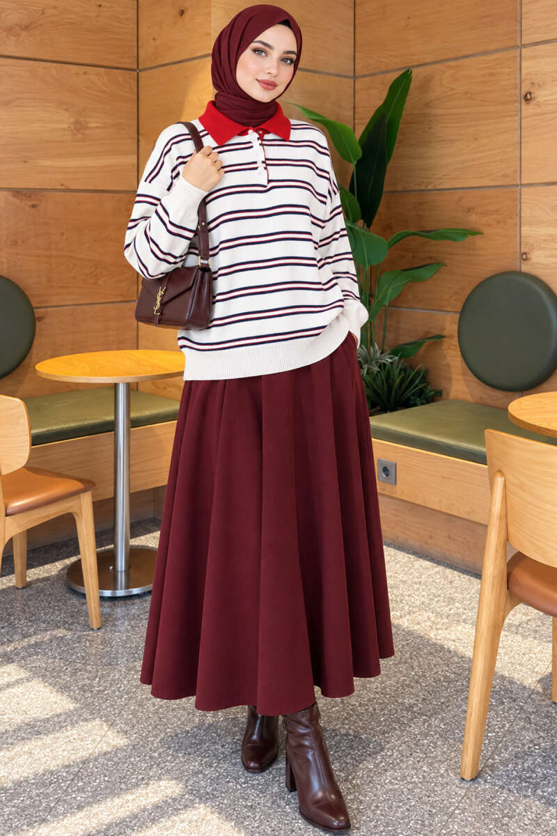 Striped Button Knit Sweater - Ecru