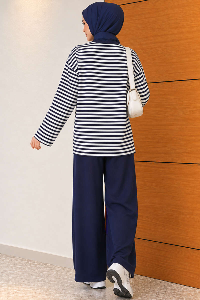 Horizontal-Stripe Loycha Two-Piece Set - Navy