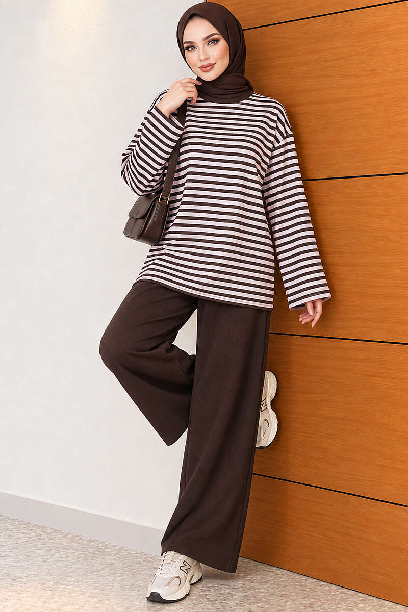 Horizontal-Stripe Loycha Two-Piece Set - Pink