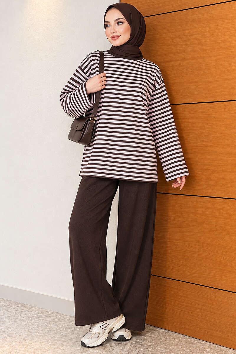 Horizontal-Stripe Loycha Two-Piece Set - Pink