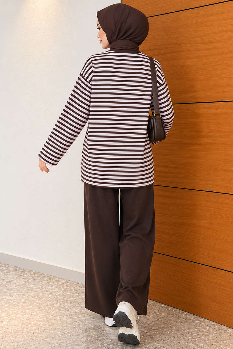 Horizontal-Stripe Loycha Two-Piece Set - Pink