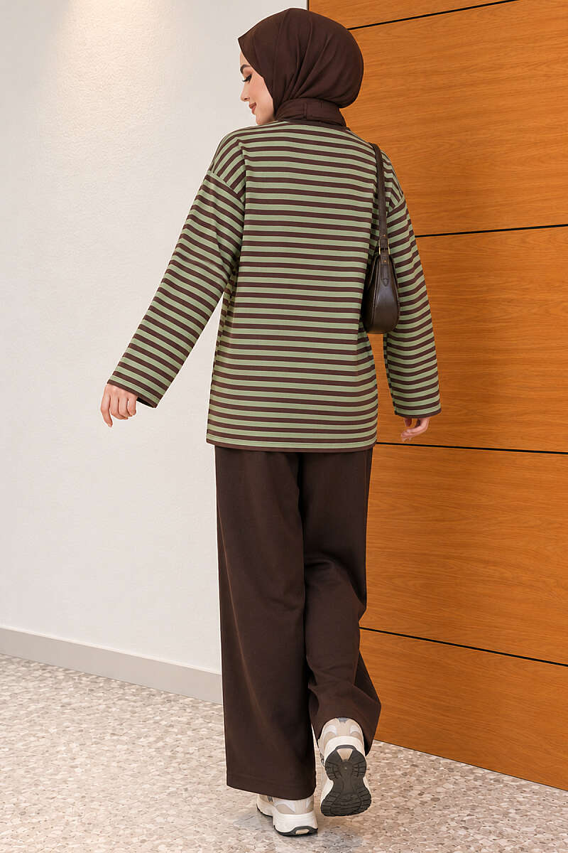 Horizontal-Stripe Loycha Two-Piece Set - Green
