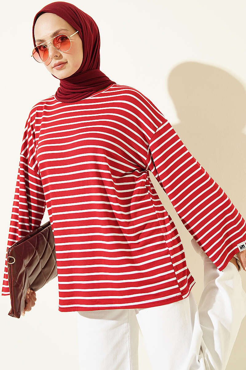 Striped Viscose Tunic - Burgundy